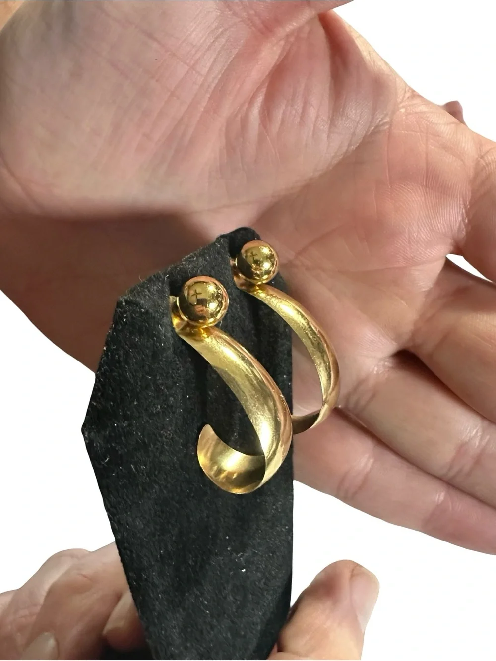 Vtg JJ 14K Solid Gold Convertible Ball Stud C Hoop Drop Earrings 3.92g 2 in 1